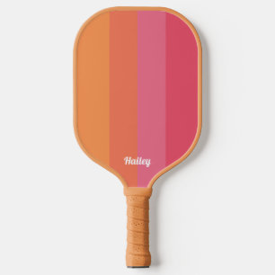 Raquette De Pickleball Minuscules rayures rose et orange modernes personn