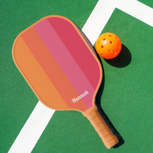 Raquette De Pickleball Minuscules rayures rose et orange modernes personn