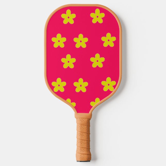 Raquette De Pickleball Modèle floral jaune rose (Recto)