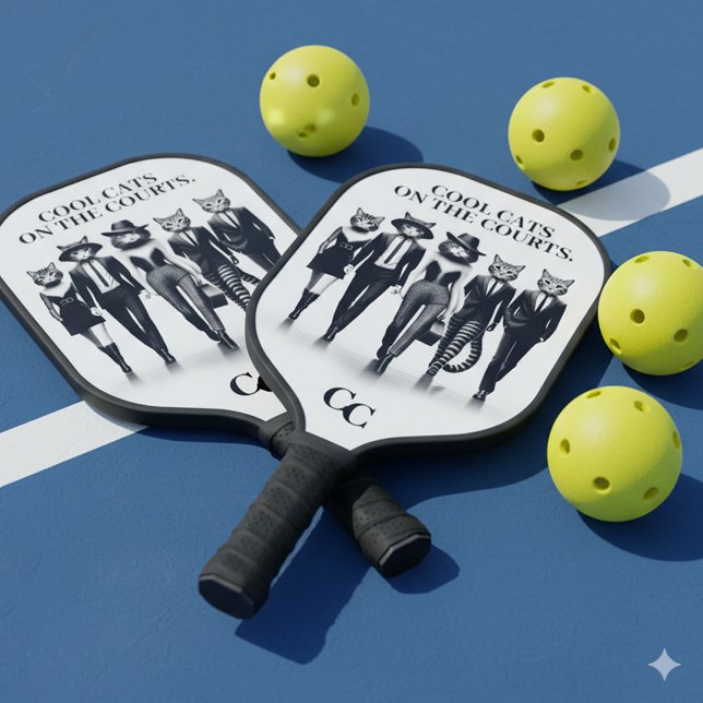 Raquette De Pickleball Modèles de piste d'Hep Cat marchant sur le trottoi (Cool Cats on the Courts Pickleball Paddle Cover Photo)