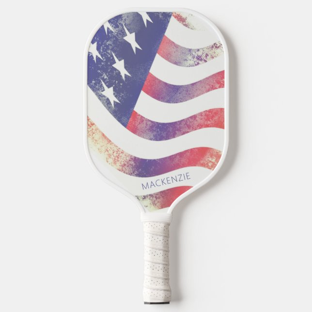 Raquette De Pickleball Modern American Flag Personalized (Recto)