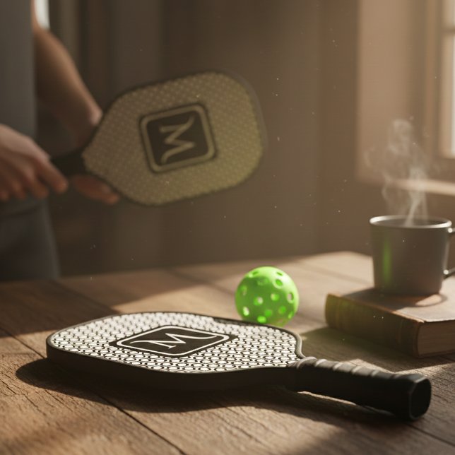 Raquette De Pickleball Modern Geometric Monogram Black White (Créateur téléchargé)