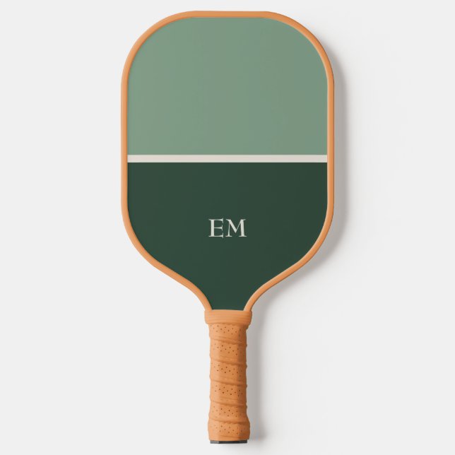 Raquette De Pickleball Modern Minimalist Green Monogrammed Initials (Recto)