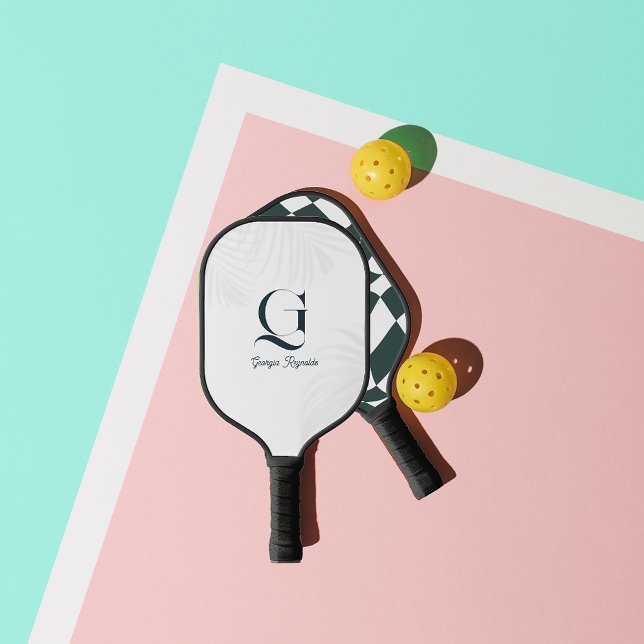 Raquette De Pickleball Modern Monogram | Checkerboard Pattern Design (Créateur téléchargé)