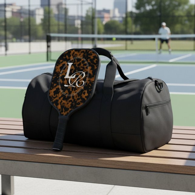 Raquette De Pickleball Modern Monogram Tortoise Shell Print (Add a touch of chic charm with this Elegant Typography Monogram Tortoise Shell Design!)