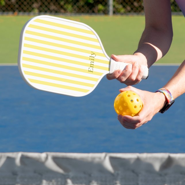 Raquette De Pickleball Modern Yellow Stripes Custom Name (Insitu)