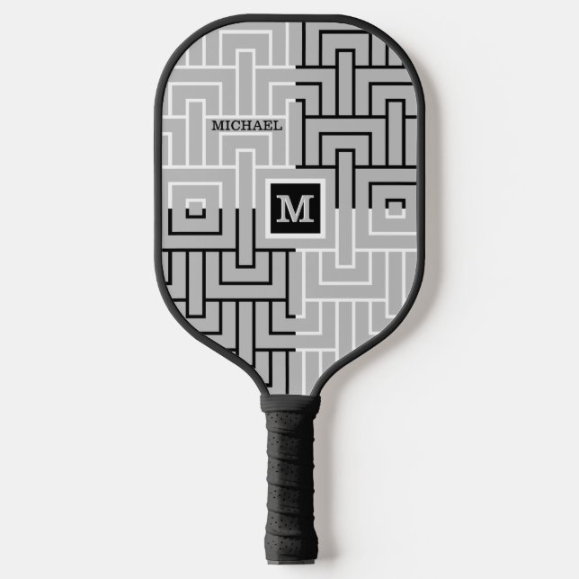 Raquette De Pickleball Moderne Abstrait Nom de Monogramme Personnalisé en (Recto)