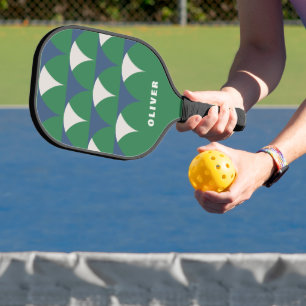 Raquette De Pickleball Moderne bleu vert géométrique rétro personnalisée