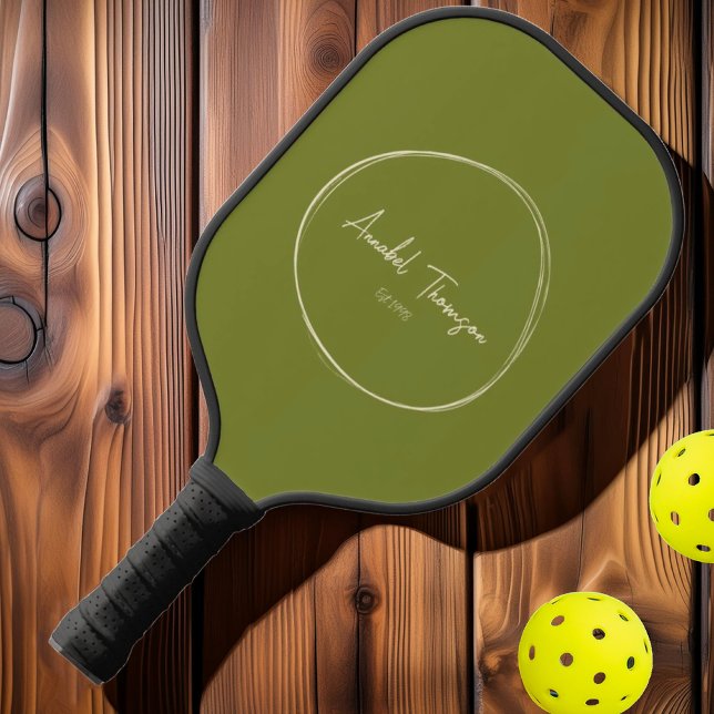 Raquette De Pickleball Moderne de milieu de siècle Vert Saule | Nom du sc (Créateur téléchargé)