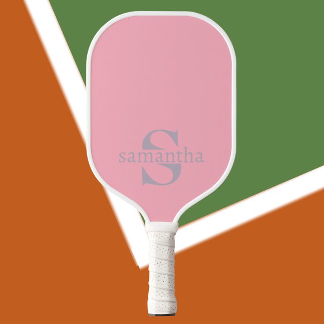 Raquette De Pickleball Moderne Elegant Personnalisé Nom initial Rose (Créateur téléchargé)