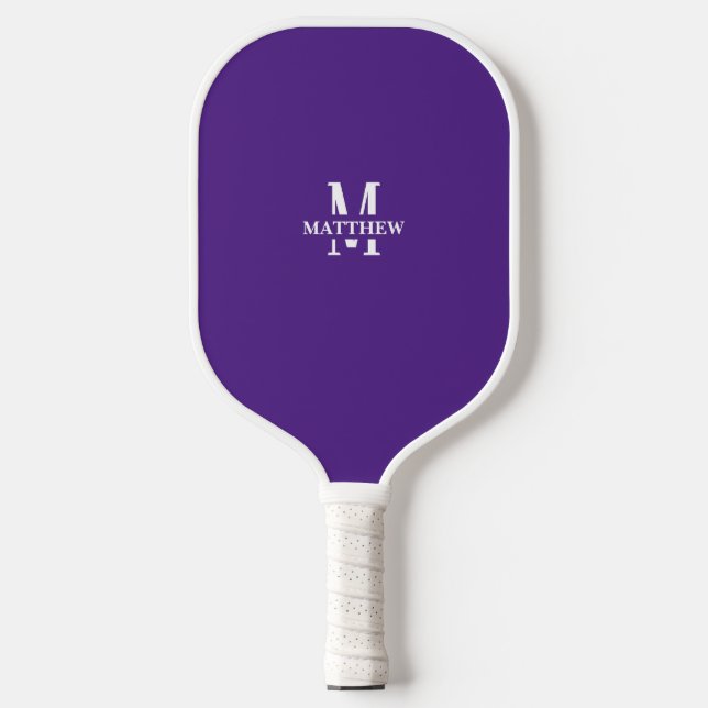 Raquette De Pickleball Moderne Elegant violet initial et nom (Recto)
