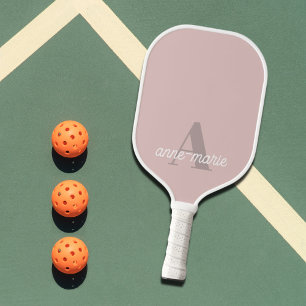 Raquette De Pickleball Moderne Feminine Pastel rose Monogramme Nom person