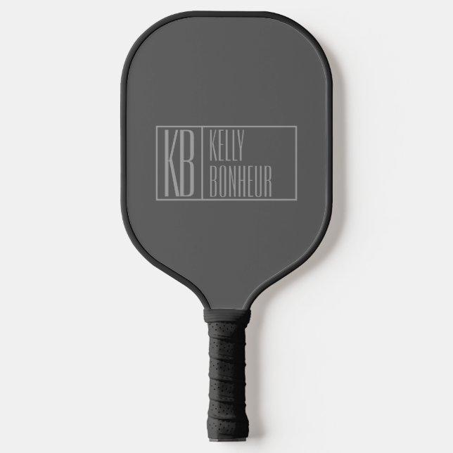 Raquette De Pickleball Moderne, Gris sur gris foncé, Initiales & Nom (Recto)