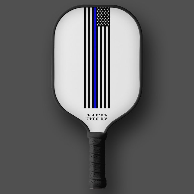Raquette De Pickleball Moderne Ligne Bleue Mince Police Officier Monogram (Modern Thin Blue Line Law Police Officer Monogram Pickleball Paddle
)