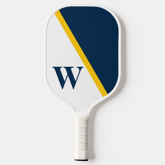 Raquette De Pickleball Moderne Minimal College jaune Bleu Blanc Monogramm (Verso)