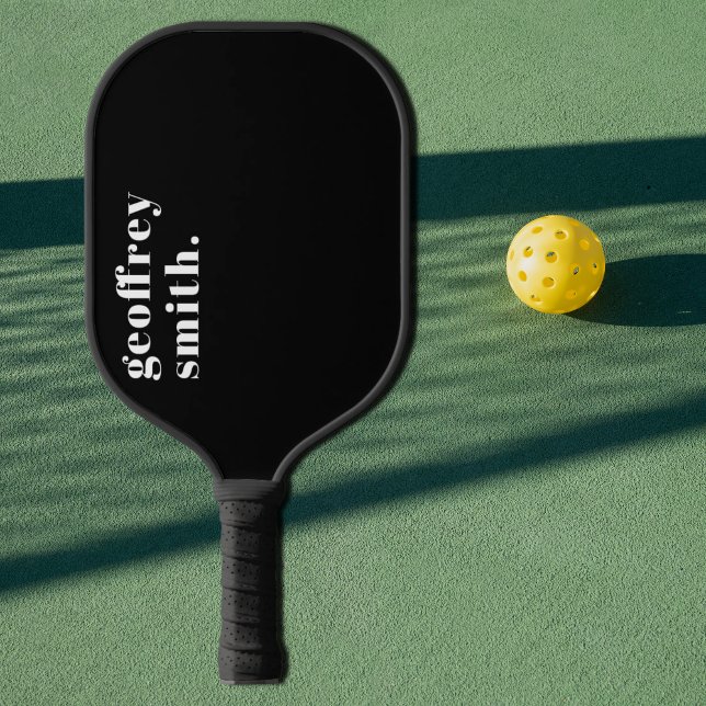 Raquette De Pickleball Moderne Minimal Tout Noir Nom Personnalisé (Créateur téléchargé)