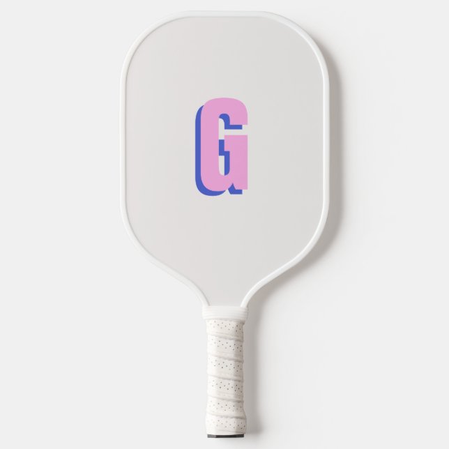 Raquette De Pickleball Moderne monogramme rose et bleu gras  (Recto)