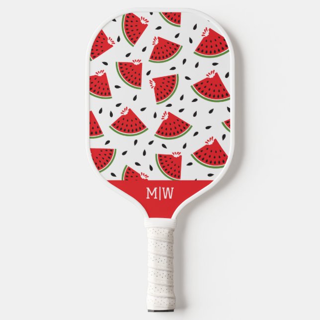Raquette De Pickleball Moderne Pastèque Cool Monogrammée Mignonne (Recto)