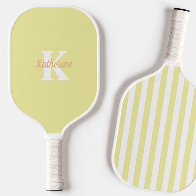 Raquette De Pickleball Moderne Preppy Pastel Jaune Monogramme Feminine (Créateur téléchargé)