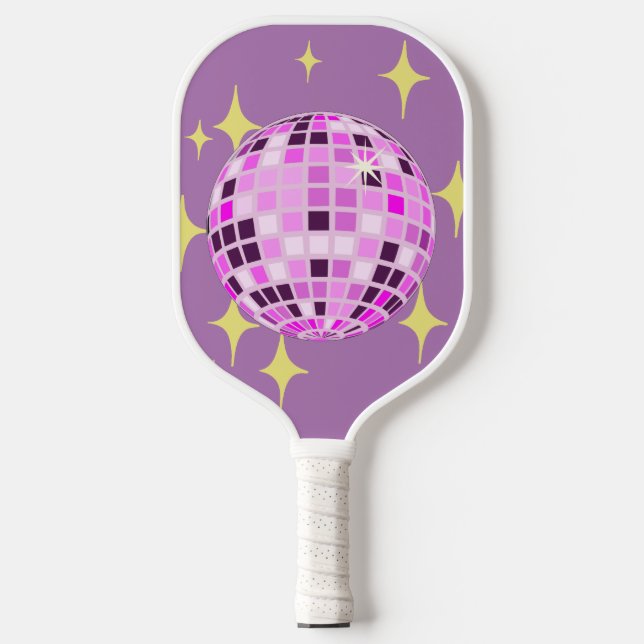 Raquette De Pickleball Moderne rose violet rétro Disco Ball Beige (Recto)