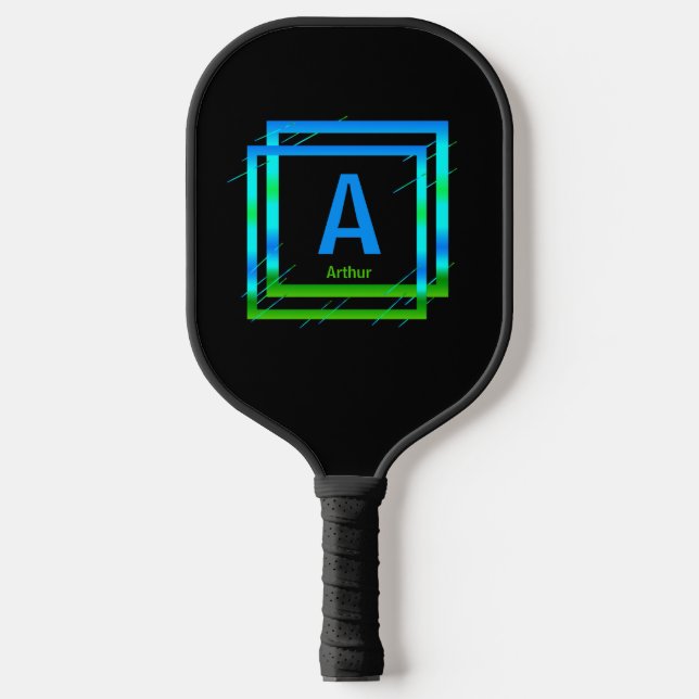 Raquette De Pickleball Modifier initial. Ajouter le nom bleu vert Carrés  (Recto)