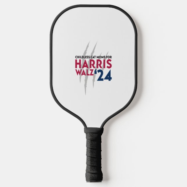 Raquette De Pickleball Moms de chats sans enfant pour Harris Walz ‘24 (Recto)