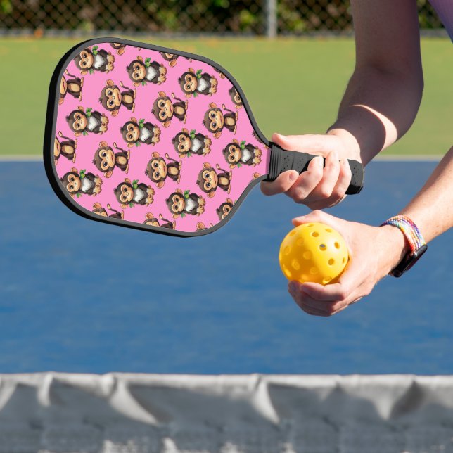 Raquette De Pickleball Monkey Pattern Design Pink  (Insitu)
