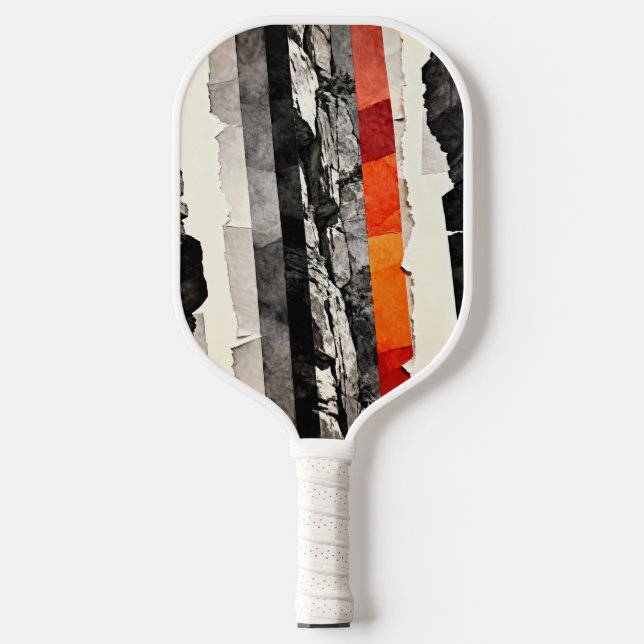 Raquette De Pickleball Monochrome aux bords déchirés avec bandes d'ambre, (Recto)