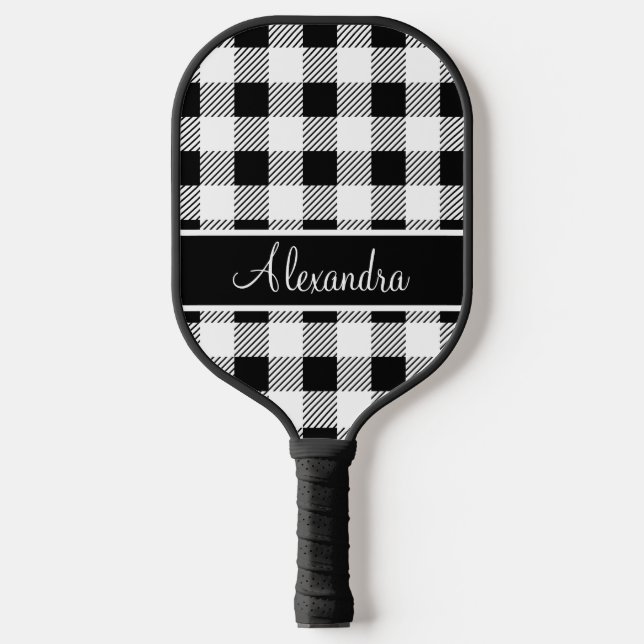 Raquette De Pickleball Monogram Buffalo Plaid Pickleball blanc et noir (Recto)