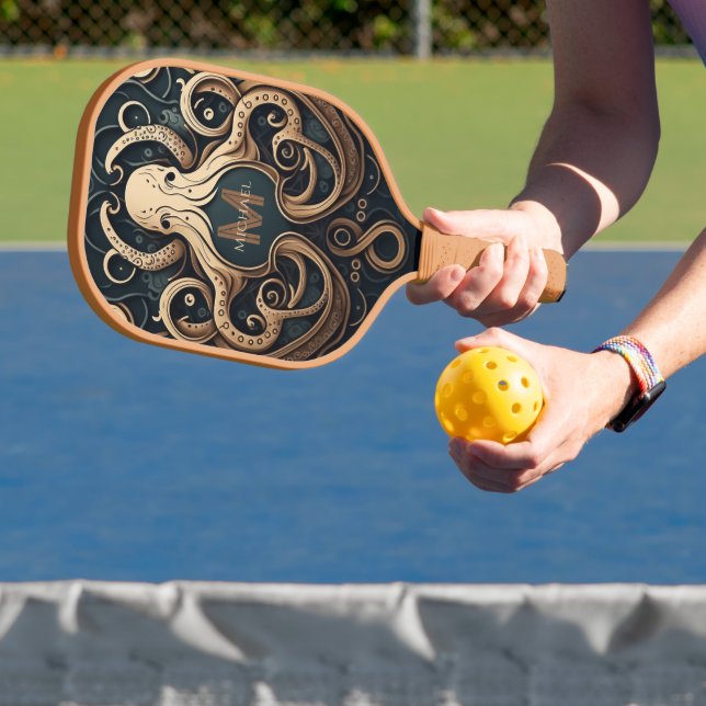Raquette De Pickleball Monogram Grunge Gold Black Octopus personnalisé (Insitu)