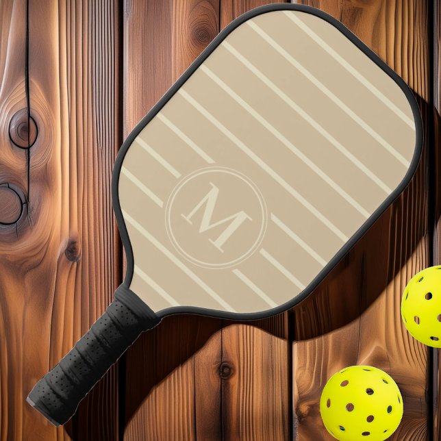 Raquette De Pickleball Monogram Sable couleur dune rayé milieu du siècle (Créateur téléchargé)