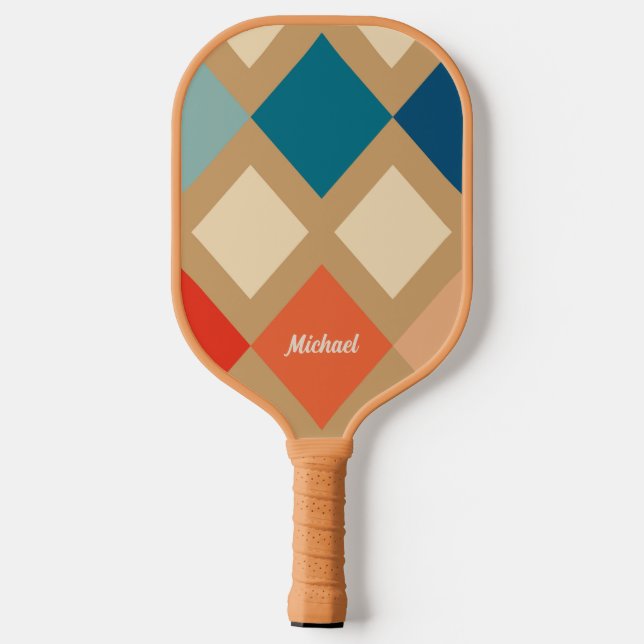 Raquette De Pickleball Monogramme À damiers Beige Bleu Orangé (Verso)