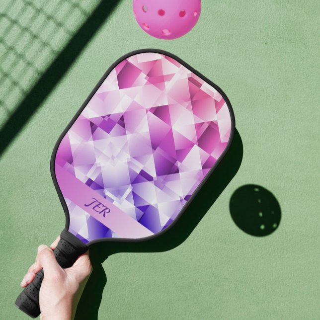 Raquette De Pickleball Monogramme à motif dégradé géométrique moderne  (Modern Geometric Gradient Pattern Monogrammed Pickleball Paddle)