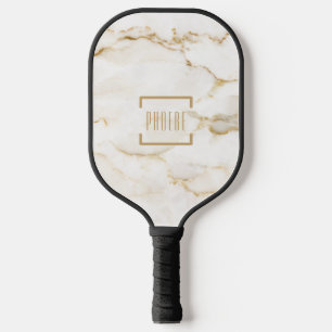 Raquette De Pickleball Monogramme à motif imprimé marbre personnalisé