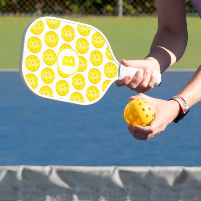 Raquette De Pickleball Monogramme à motifs blanc jaune Pickleball (Insitu)