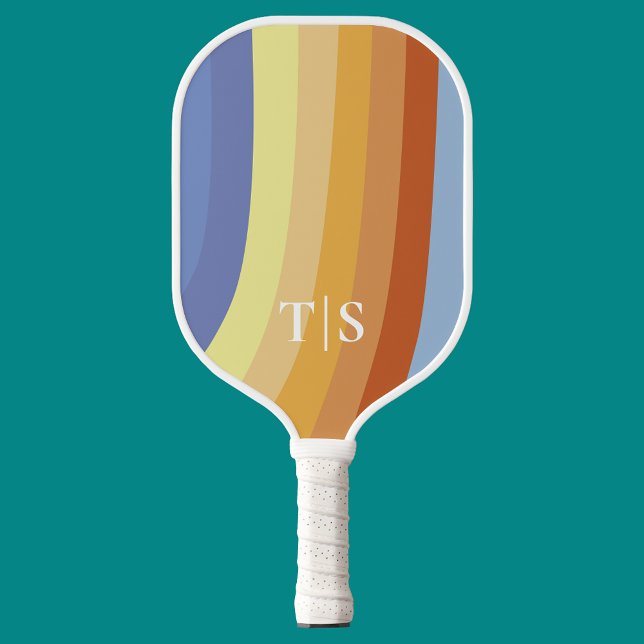Raquette De Pickleball Monogramme à rayures rétro ondulées (Wavy Retro Stripe Monogram Pickleball Paddle
)
