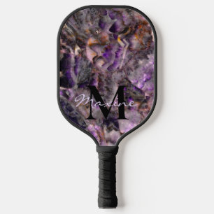 Raquette De Pickleball monogramme Abstrait en marbre de quartz améthyste