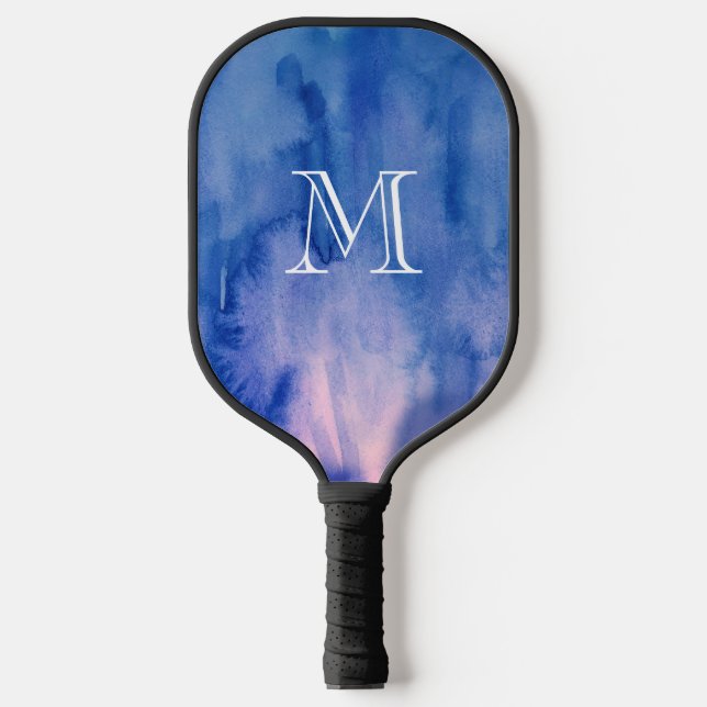 Raquette De Pickleball Monogramme Aquarelle Bleue Texture Peinture Abstra (Recto)