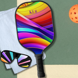 Raquette De Pickleball Monogramme Arc-en-ciel Abstrait