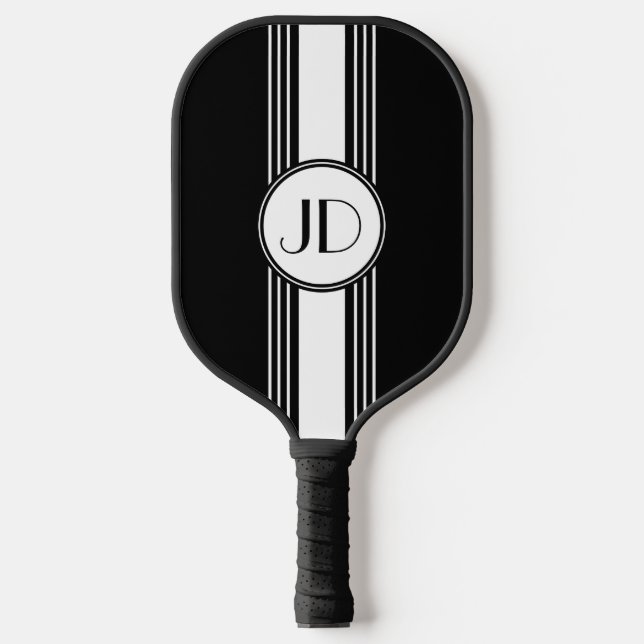 Raquette De Pickleball Monogramme Art déco noir et blanc (Recto)