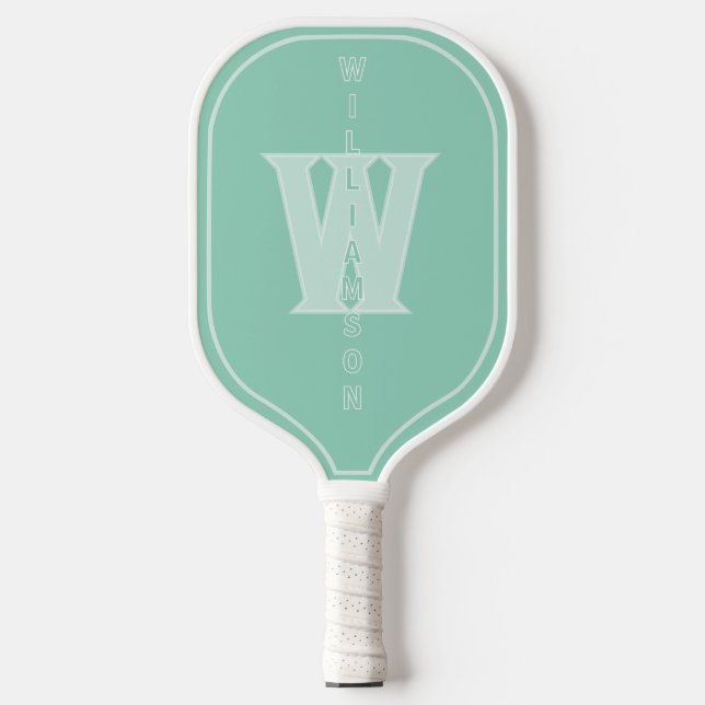 Raquette De Pickleball Monogramme avec nom vertical dans la mer (Recto)