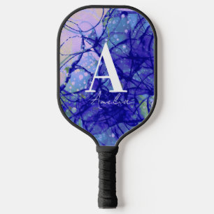 Raquette De Pickleball Monogramme bleu Abstrait