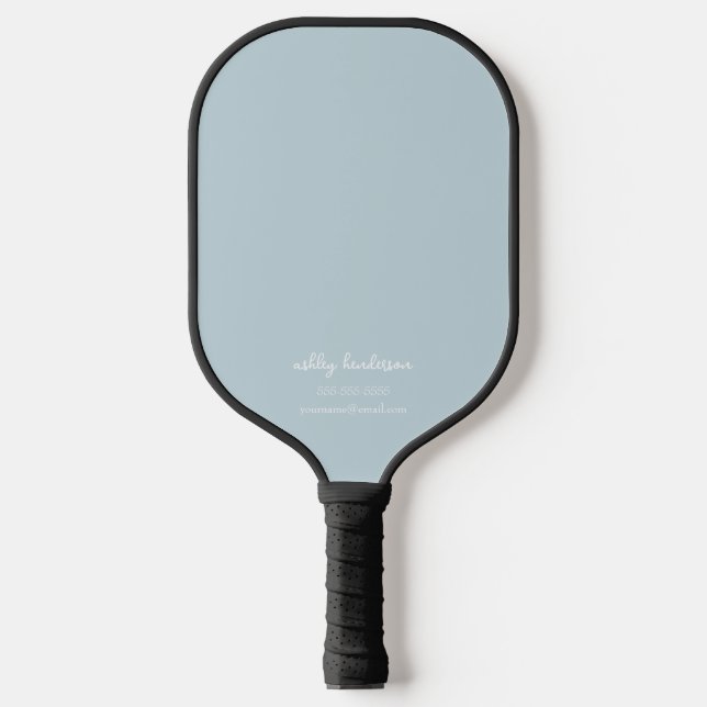Raquette De Pickleball Monogramme bleu clair moderne Nom + Contact (Recto)