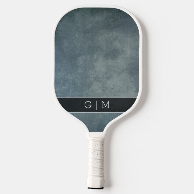 Raquette De Pickleball monogramme bleu moderne texturé simple (Verso)