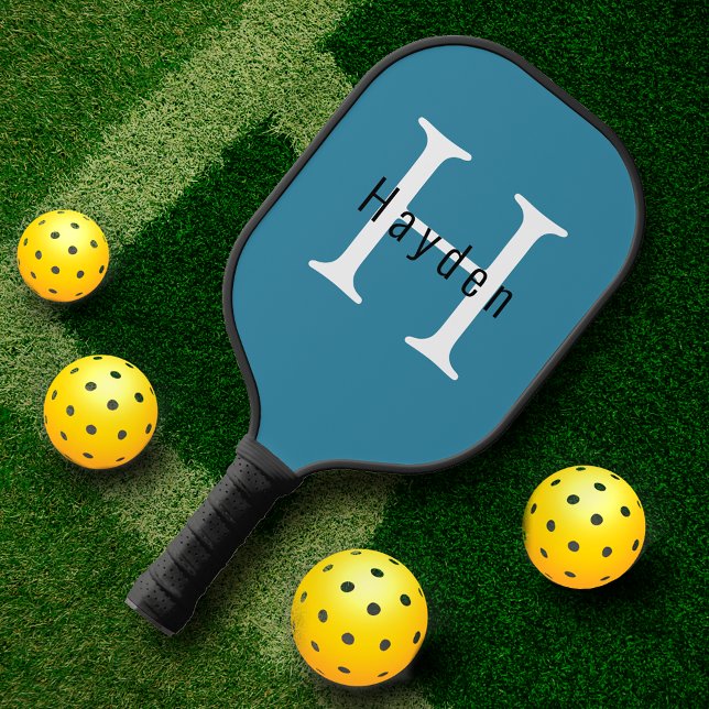 Raquette De Pickleball Monogramme bleu professionnel simple Nom + Initial (Créateur téléchargé)