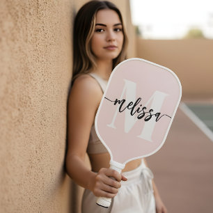 Raquette De Pickleball Monogramme Brush Calligraphie Blush rose