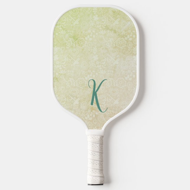 Raquette De Pickleball Monogramme Chic Jaune Floral (Recto)