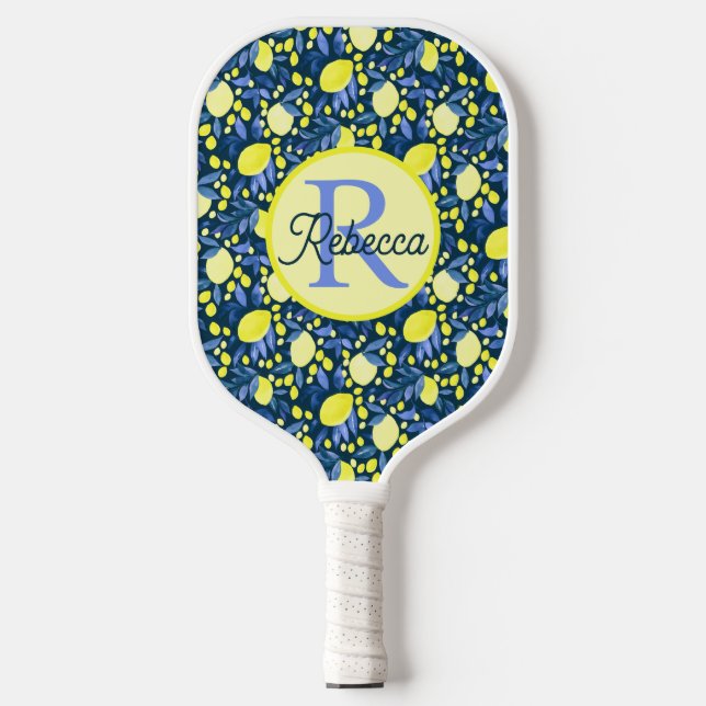 Raquette De Pickleball Monogramme Chic Nom Rustique Citron Citrons Feuill (Recto)