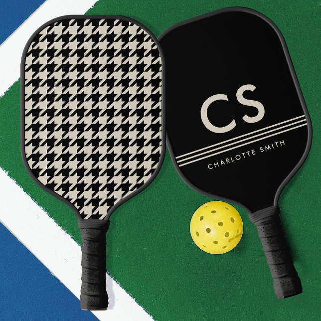 Raquette De Pickleball Monogramme classique Houndstooth blanc cassé (Créateur téléchargé)