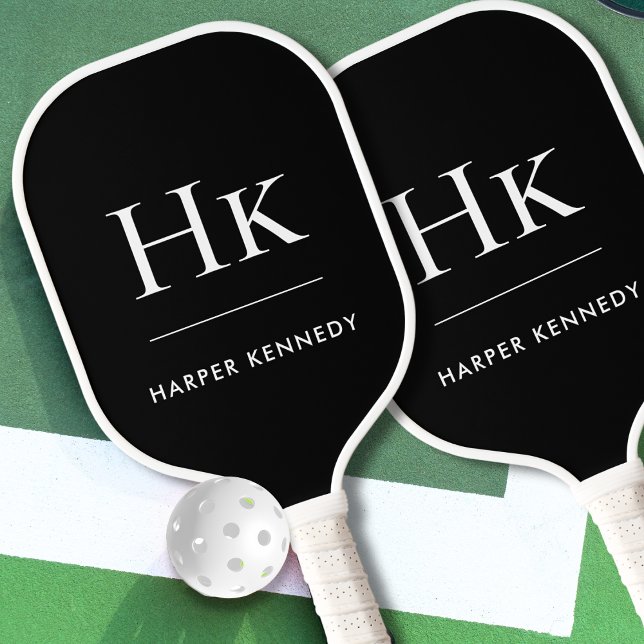 Raquette De Pickleball Monogramme classique noir blanc (Créateur téléchargé)